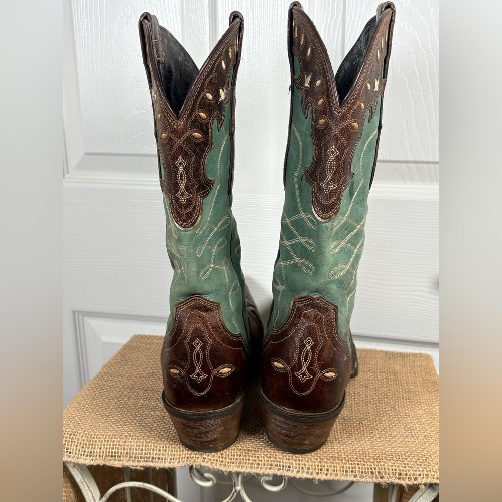 Ariat Brown and Teal Western Heeled Cowboy Boots - Picture 10 of 13